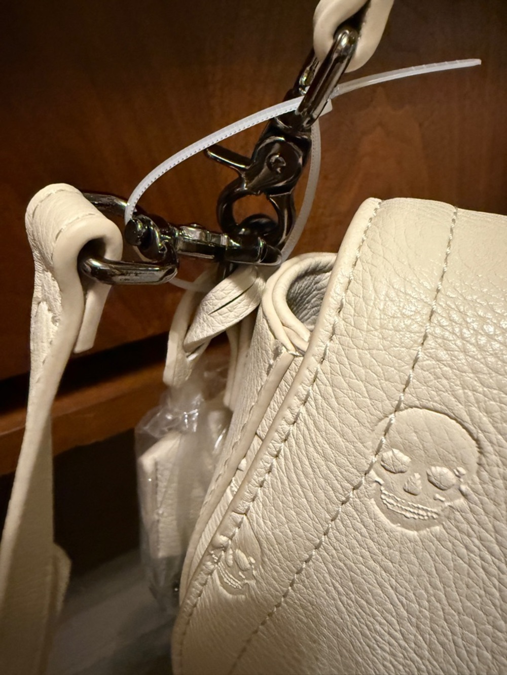 Betsey Johnson White/Cream Embossed Skull Crossbody Bag - Women's Shoulder Bag - Picture 6 of 8